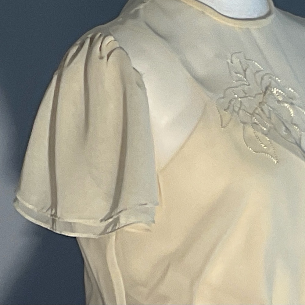 True Vintage 1980s Sheer Embroidered Church Dress with Ribbon Sash - Picture 10 of 16